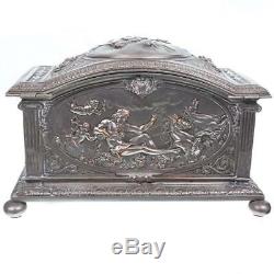 XXL ANTIQUE SILVER TEA CADDY APHRODITE JEWELRY TREASURE BOX Superb Tiffany Style