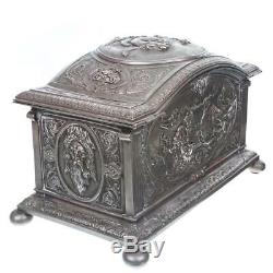 XXL ANTIQUE SILVER TEA CADDY APHRODITE JEWELRY TREASURE BOX Superb Tiffany Style