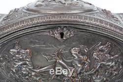 XXL ANTIQUE SILVER TEA CADDY APHRODITE JEWELRY TREASURE BOX Superb Tiffany Style