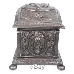 XXL ANTIQUE SILVER TEA CADDY APHRODITE JEWELRY TREASURE BOX Superb Tiffany Style