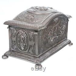 XXL ANTIQUE SILVER TEA CADDY APHRODITE JEWELRY TREASURE BOX Superb Tiffany Style